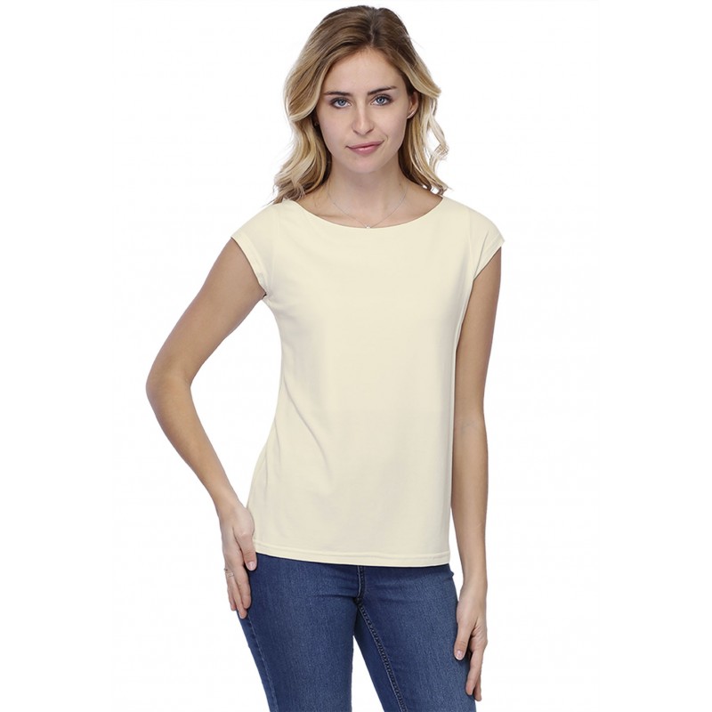 T-shirt coupe droite col bateau doublé devant manches capes en modal BINO02 T-shirt coupe droite col bateau doublé devant manches capes en modal BINO02