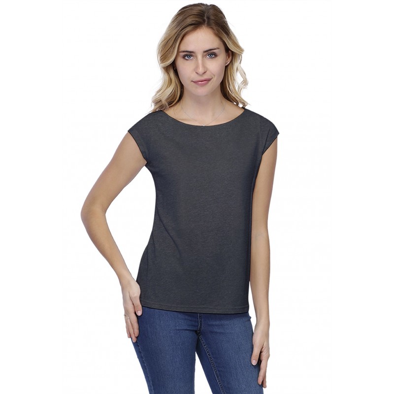 T-shirt coupe droite col bateau doublé devant manches capes en modal BINO02 T-shirt coupe droite col bateau doublé devant manches capes en modal BINO02