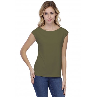 T-shirt coupe droite col bateau doublé devant manches capes en modal BINO02