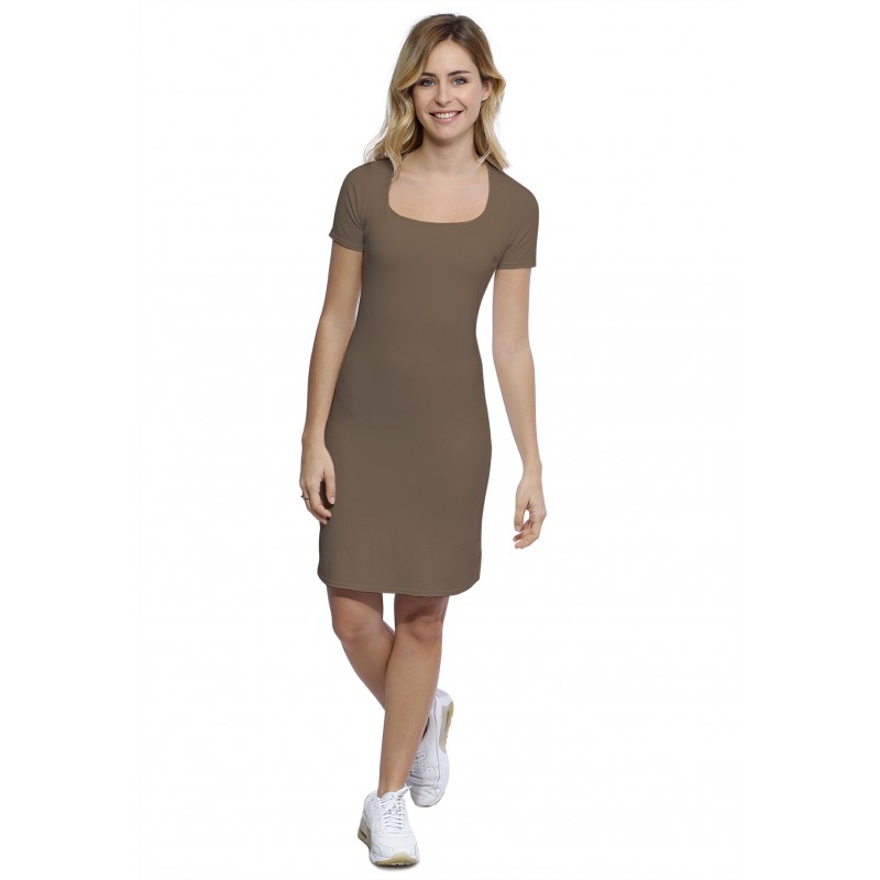 Robe col carré doublée devant manches courtes en modal CLARA18