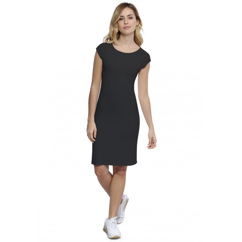 Robe col bateau doublée devant manches capes en modal DORIS17 Robe col bateau doublée devant manches capes en modal DORIS17