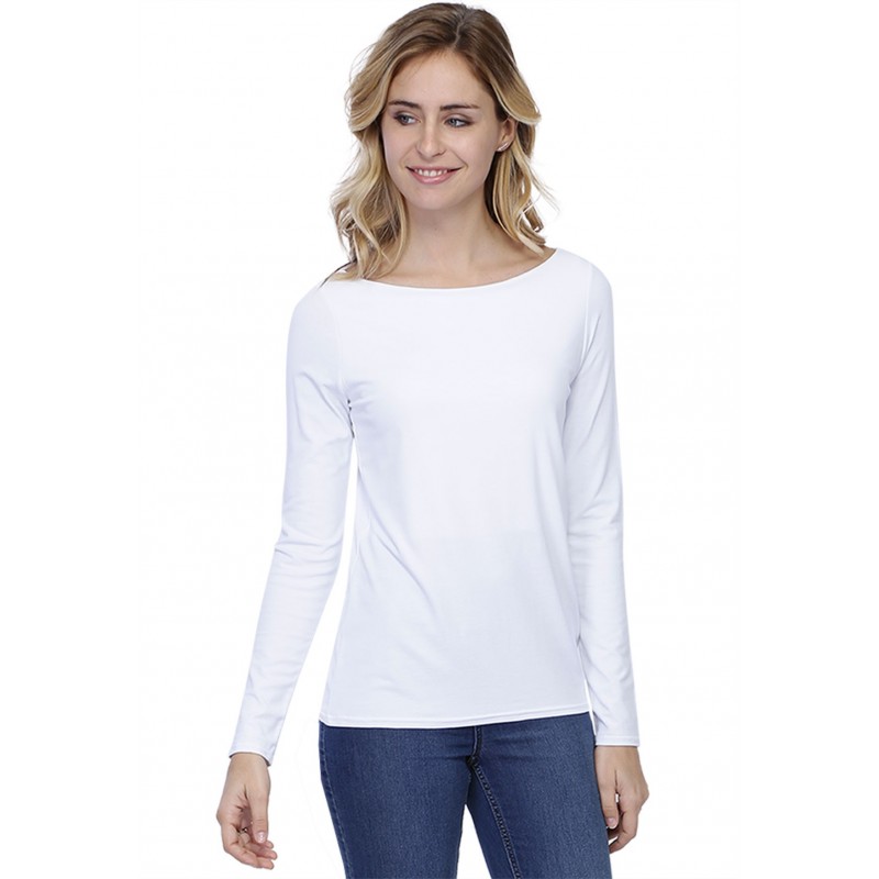 T-shirt coupe droite col bateau doublé devant en modal BINO05 T-shirt coupe droite col bateau doublé devant en modal BINO05