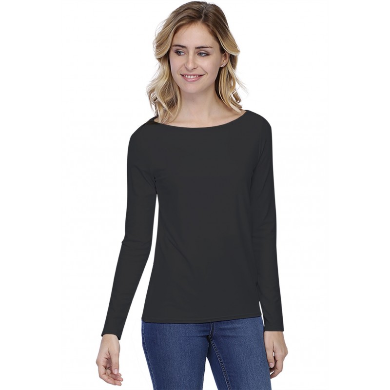 T-shirt coupe droite col bateau doublé devant en modal BINO05 T-shirt coupe droite col bateau doublé devant en modal BINO05