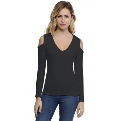 T-shirt col V épaules nues manches longues en modal ALBA05