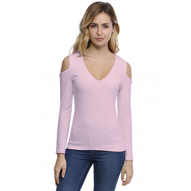 T-shirt col V épaules nues manches longues en modal ALBA05 T-shirt col V épaules nues manches longues en modal ALBA05
