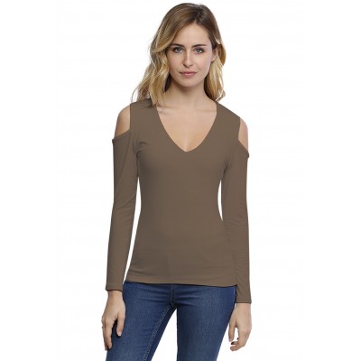 T-shirt col V épaules nues manches longues en modal ALBA05