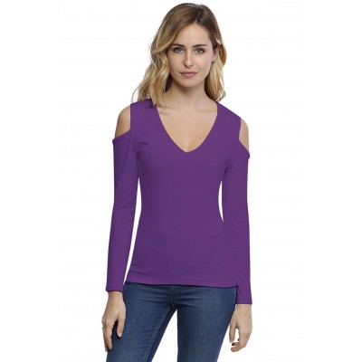 T-shirt col V épaules nues manches longues en modal ALBA05