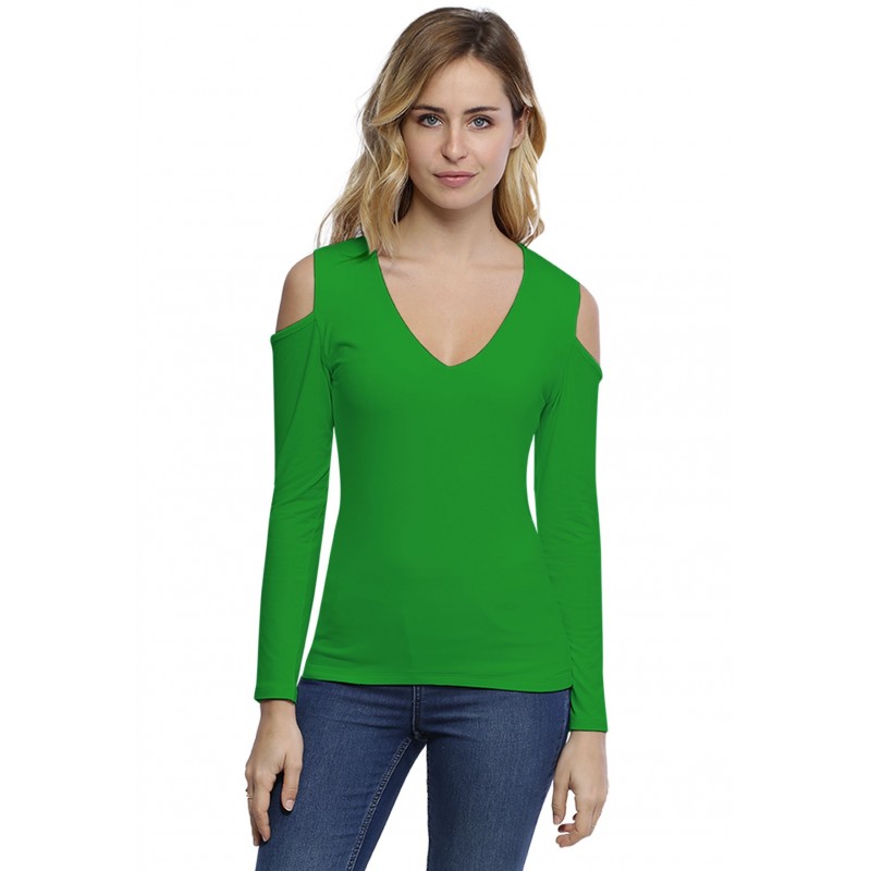 T-shirt col V épaules nues manches longues en modal ALBA05 T-shirt col V épaules nues manches longues en modal ALBA05