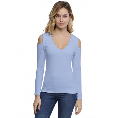 T-shirt col V épaules nues manches longues en modal ALBA05