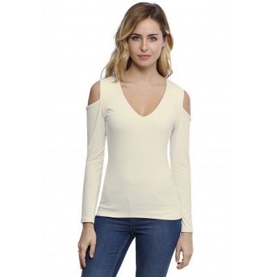 T-shirt col V épaules nues manches longues en modal ALBA05