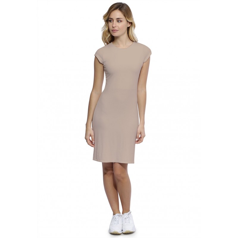 Robe ras du cou doublée devant manches courtes capes en modal KATIA17 Robe ras du cou doublée devant manches courtes capes en modal KATIA17
