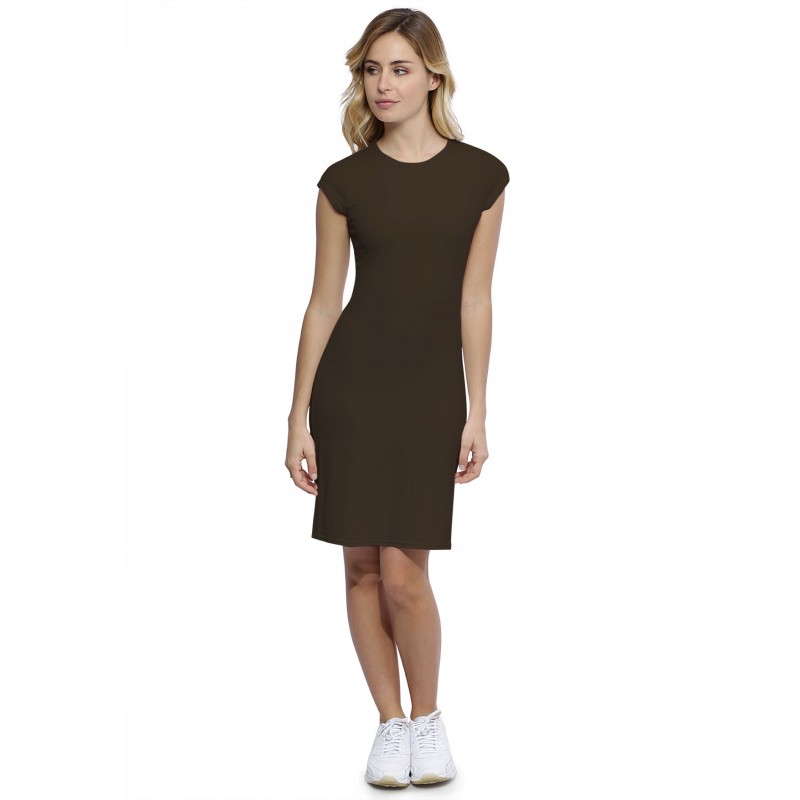 Robe ras du cou doublée devant manches courtes capes en modal KATIA17 Robe ras du cou doublée devant manches courtes capes en modal KATIA17