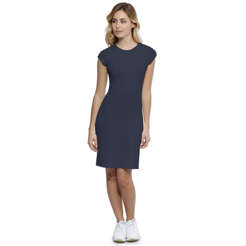 Robe ras du cou doublée devant manches courtes capes en modal KATIA17 Robe ras du cou doublée devant manches courtes capes en modal KATIA17
