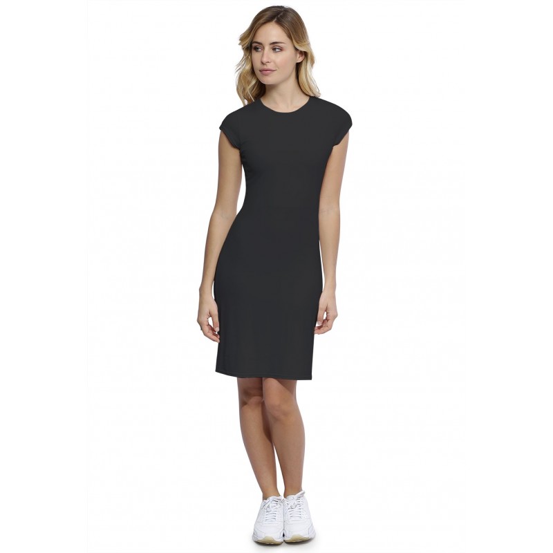 Robe ras du cou doublée devant manches courtes capes en modal KATIA17 Robe ras du cou doublée devant manches courtes capes en modal KATIA17