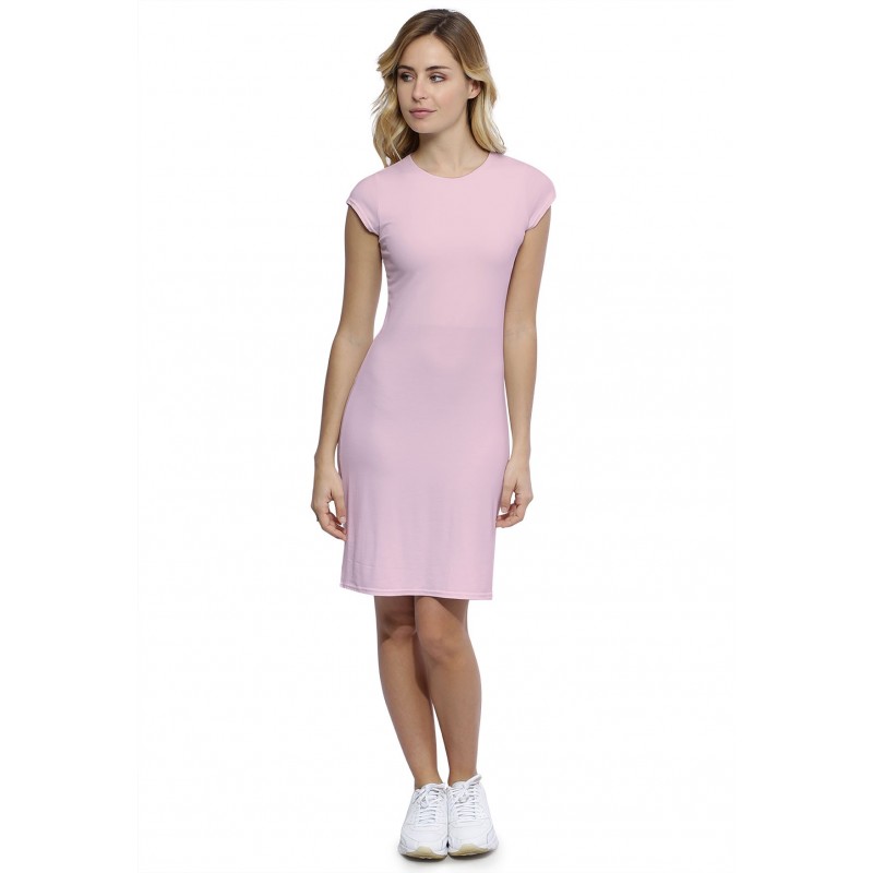 Robe ras du cou doublée devant manches courtes capes en modal KATIA17