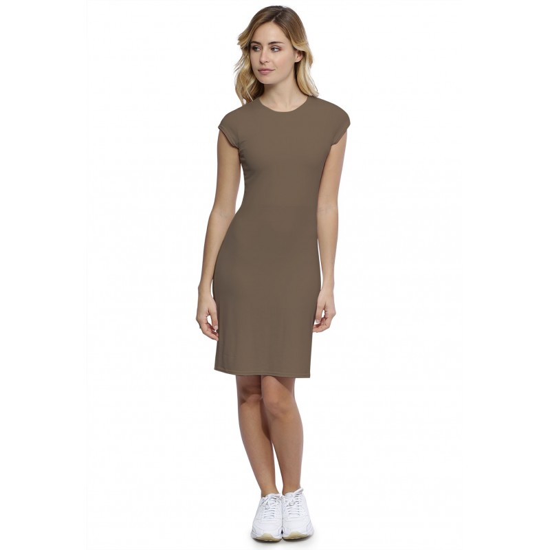 Robe ras du cou doublée devant manches courtes capes en modal KATIA17 Robe ras du cou doublée devant manches courtes capes en modal KATIA17