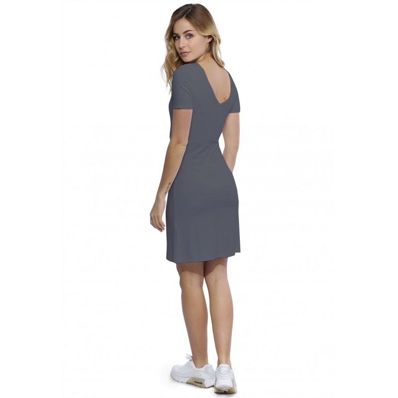 Robe col V devant et derrière manches courtes en modal VIVI18 Robe col V devant et derrière manches courtes en modal VIVI18