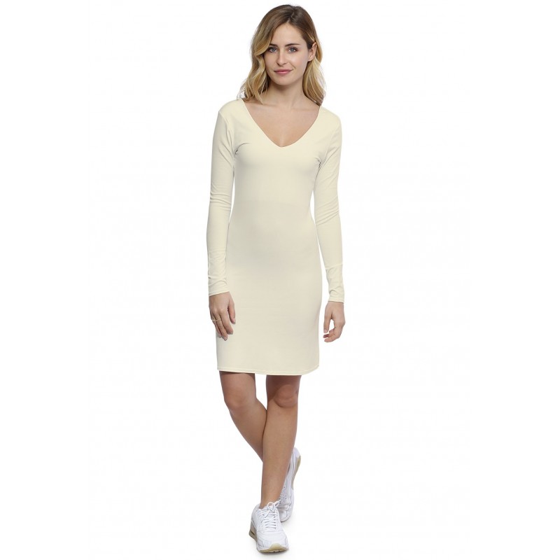 Robe col V devant et dos manches longues en modal VIVI20 Robe col V devant et dos manches longues en modal VIVI20