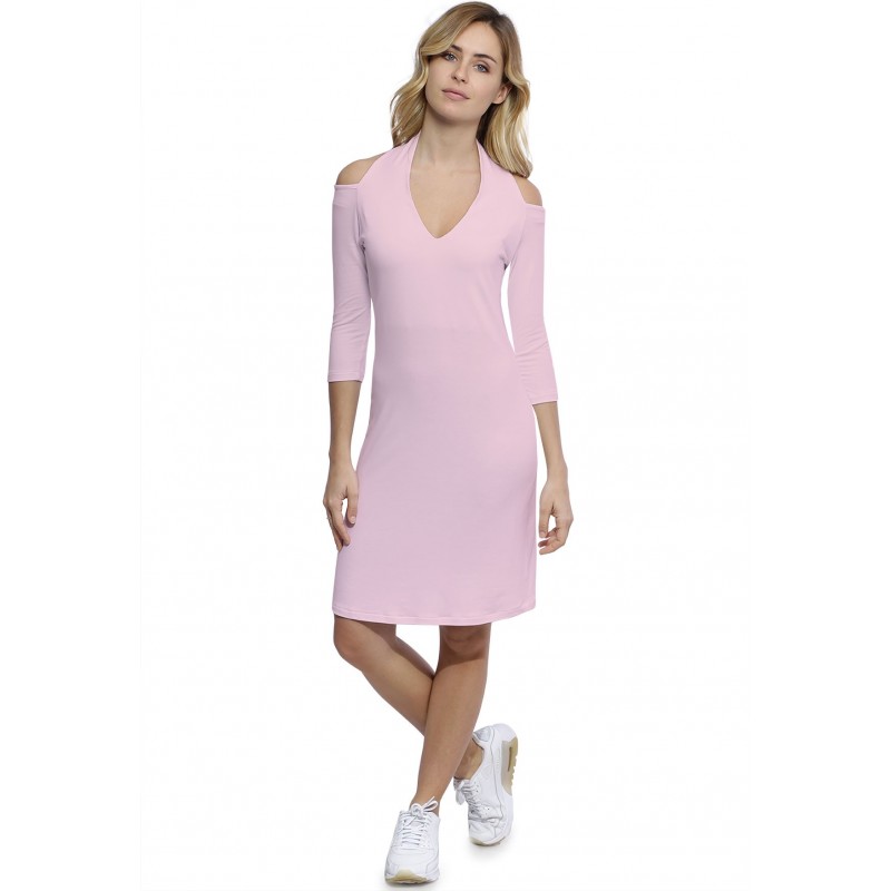 Robe épaules nues et dos nu manches 3-4 en modal NESS19