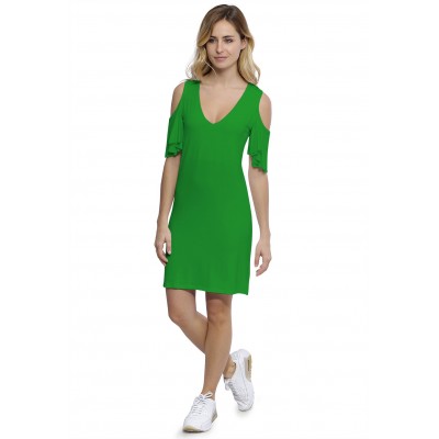 Robe col V manches courtes à volants en modal JOLIE
