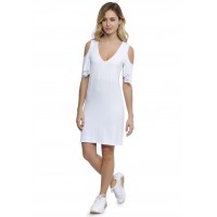 Robe col V manches courtes à volants en modal JOLIE
