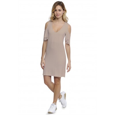Robe col V manches courtes à volants en modal JOLIE