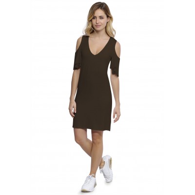 Robe col V manches courtes à volants en modal JOLIE