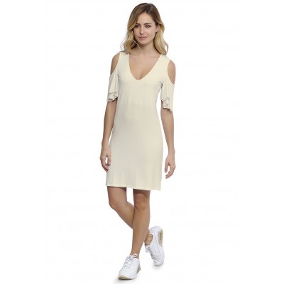 Robe col V manches courtes à volants en modal JOLIE