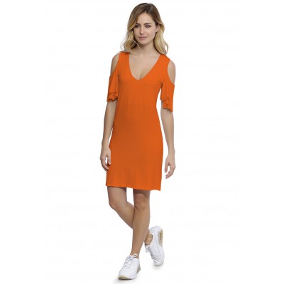Robe col V manches courtes à volants en modal JOLIE