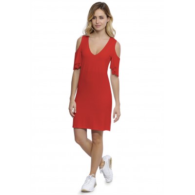 Robe col V manches courtes à volants en modal JOLIE