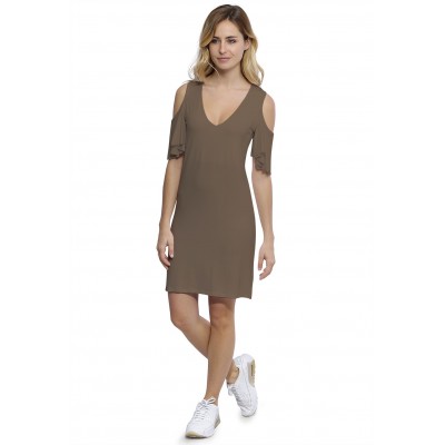 Robe col V manches courtes à volants en modal JOLIE