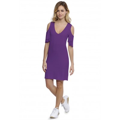 Robe col V manches courtes à volants en modal JOLIE