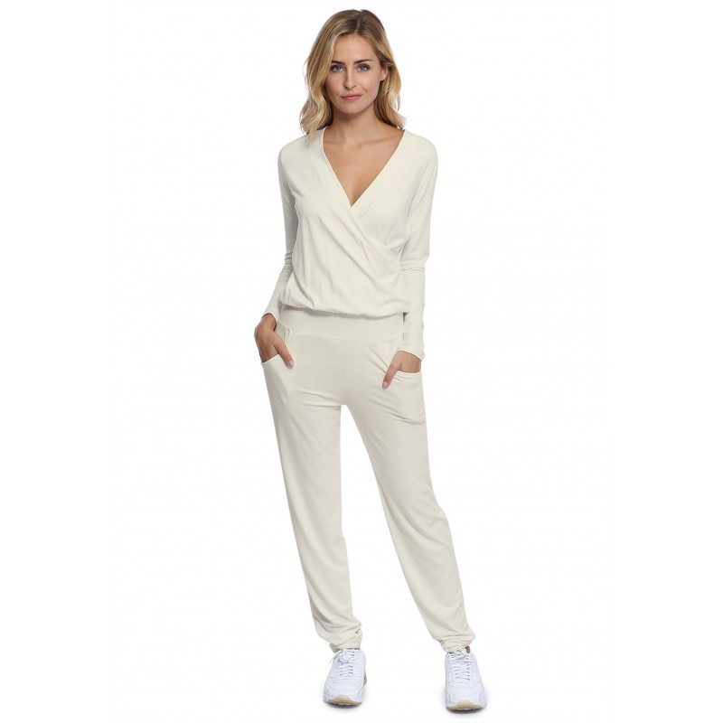 Combinaison pantalon taille élastique en maille modal PLUME Combinaison pantalon taille élastique en maille modal PLUME